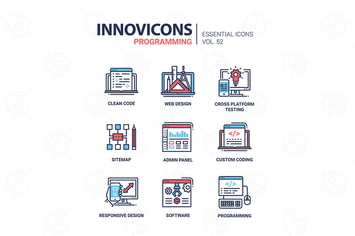 Programming - modern vector line design icons set
