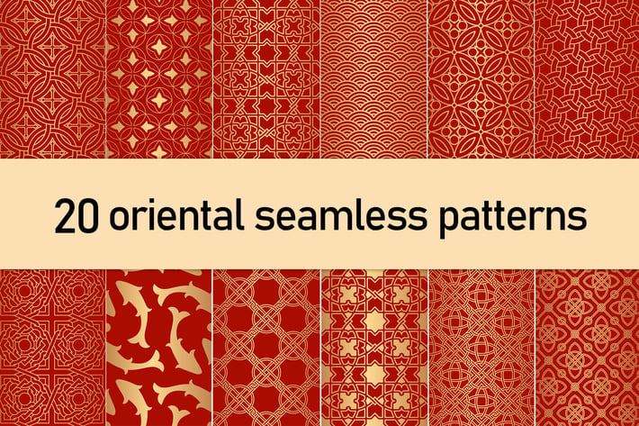 Golden Oriental Seamless Patterns