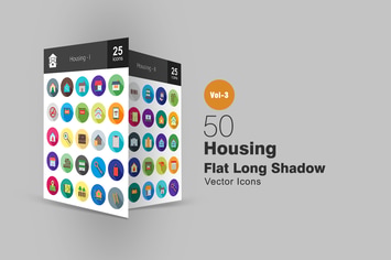 50 Housing Flat Shadowed Icons