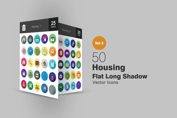 50 Housing Flat Shadowed Icons