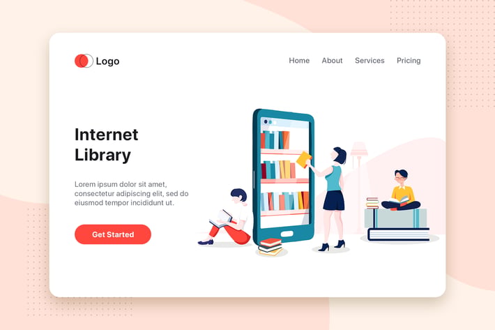 Internet Library flat concept for Landing page