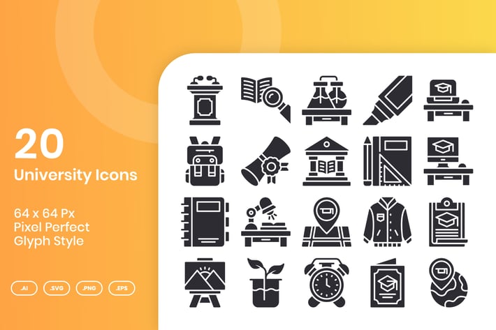 20 University Icons Set - Glyph