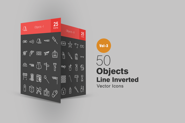 50 Objects Line Inverted Icons