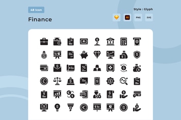 48 Finance Glyph Style Icon Pack