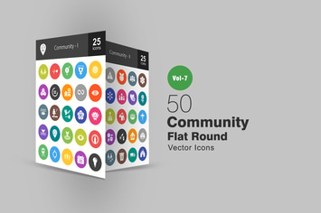 50 Community Flat Round Icons