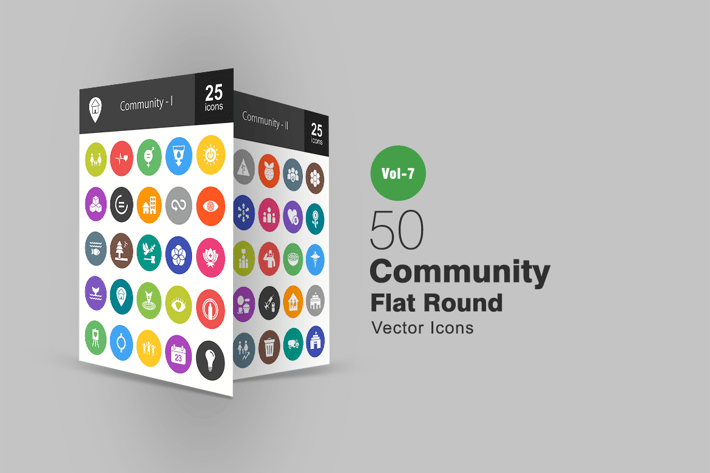 50 Community Flat Round Icons