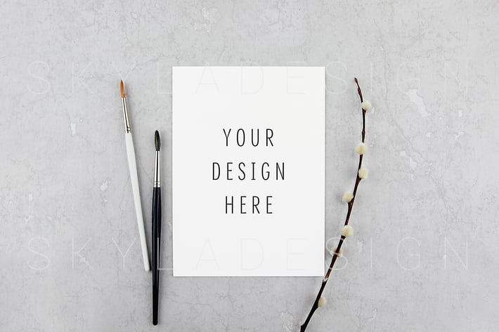 Feminine artist mockup gray background