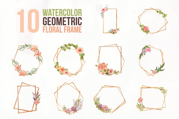 10 Watercolor Geometric Floral Frame Illustration 