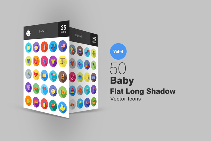 50 Baby Flat Shadowed Icons