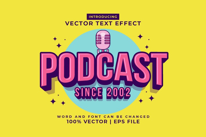 Podcast 3d Vector Editable Text Effect