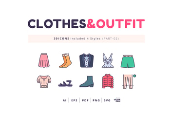 30 Icons Clothes&Outfit Part-02 Lineal Color Style