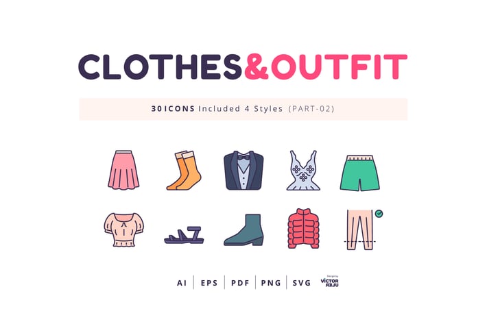 30 Icons Clothes&Outfit Part-02 Lineal Color Style