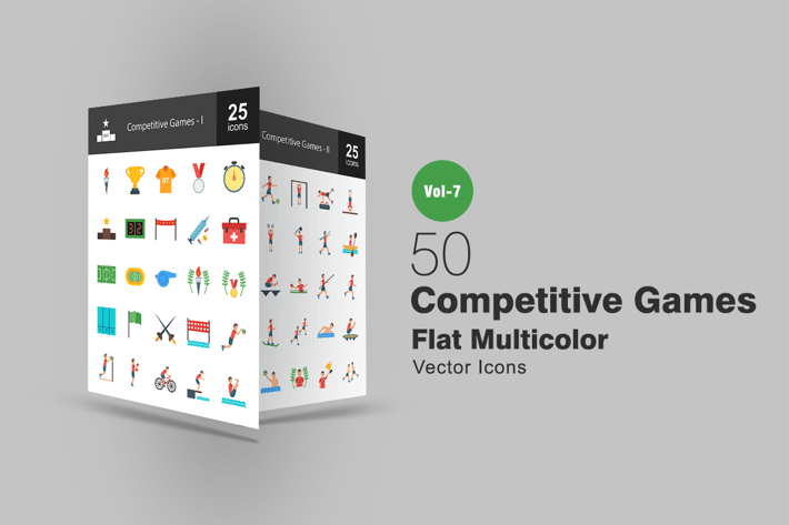 50 Competitive Games Flat Multicolor Icons