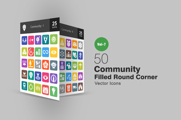 50 Community Filled Round Corner Icons
