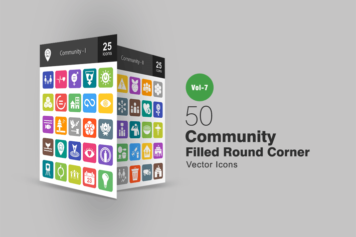 50 Community Filled Round Corner Icons