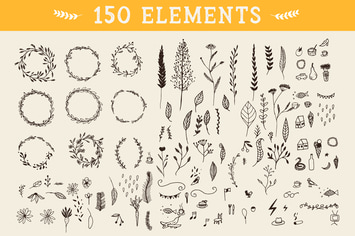 150 Floral Graphic Elements 