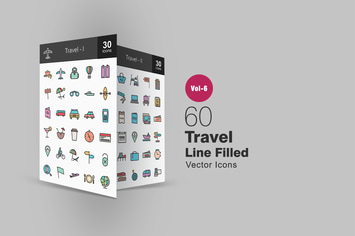 60 Travel Filled Line Icons