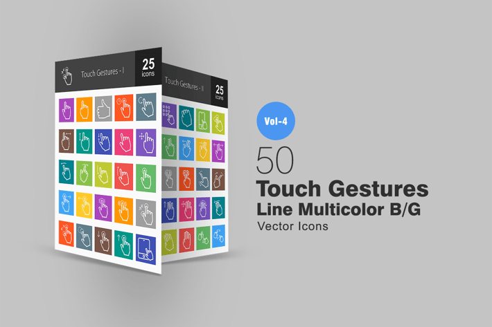 50 Touch Gestures Line Multicolor Icons