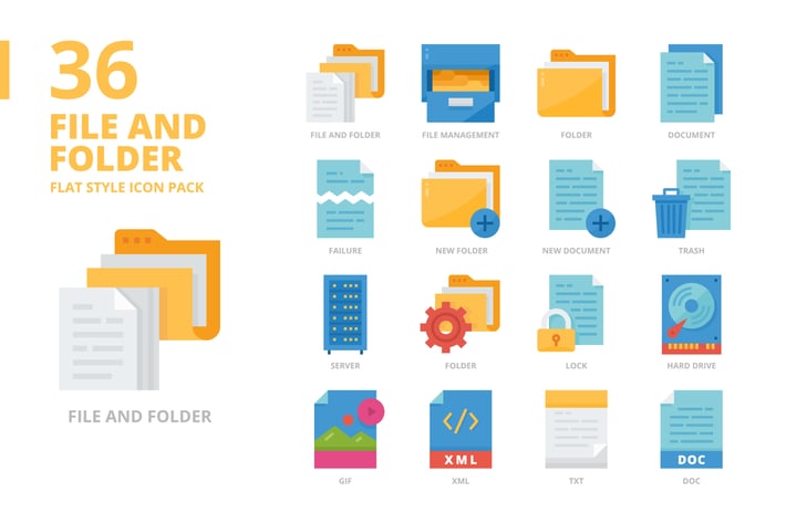 File and Folder Flat Style Icon Set