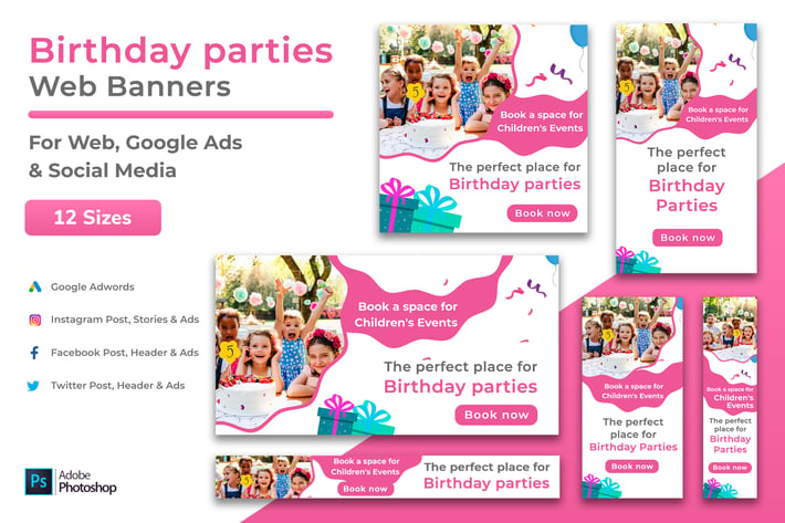 Children Parties Web Banners, Google Ads & Post