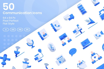 50 Communication Icons Set - Flat