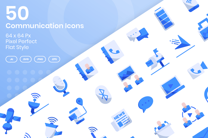 50 Communication Icons Set - Flat