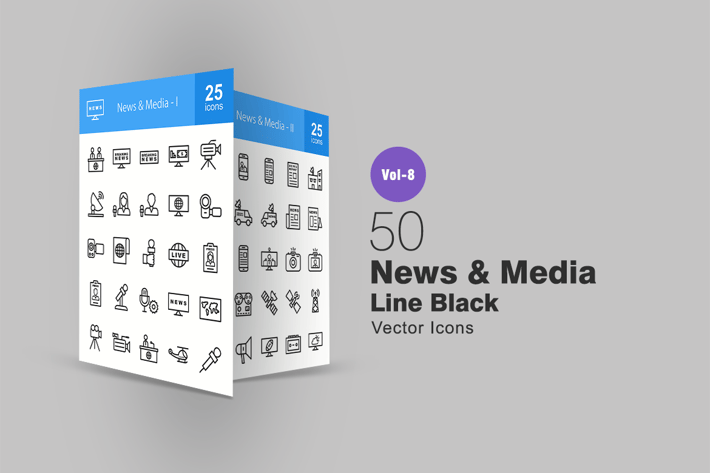 50 News & Media Line Icons