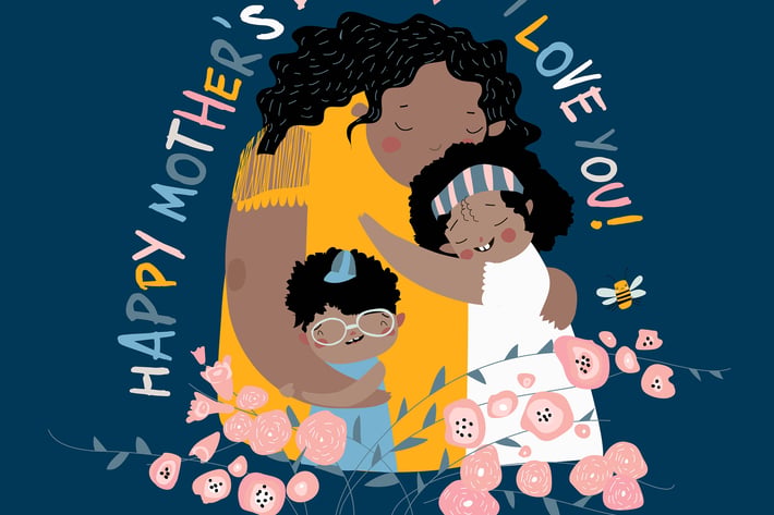Cute mother hugging their children. Happy mothers 