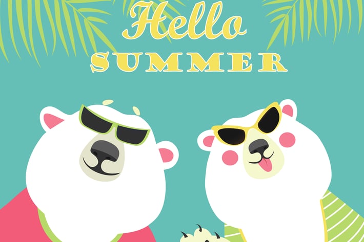 Cute couple of polar bears. Hello summer.Vector