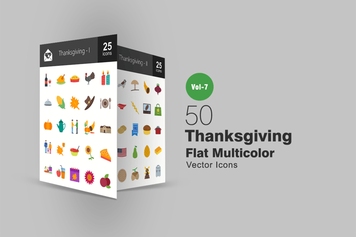 50 Thanksgiving Flat Multicolor Icons
