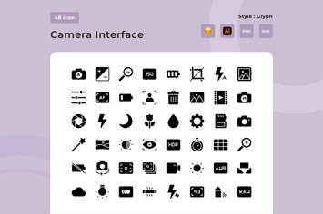 Camera Interface Glyph Style Icon Pack
