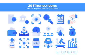 20 Finance Icons Set - Flat