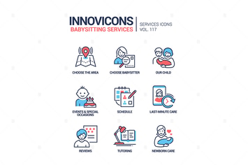 Babysitting services - line design style icons