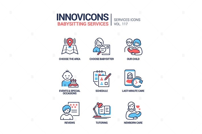 Babysitting services - line design style icons