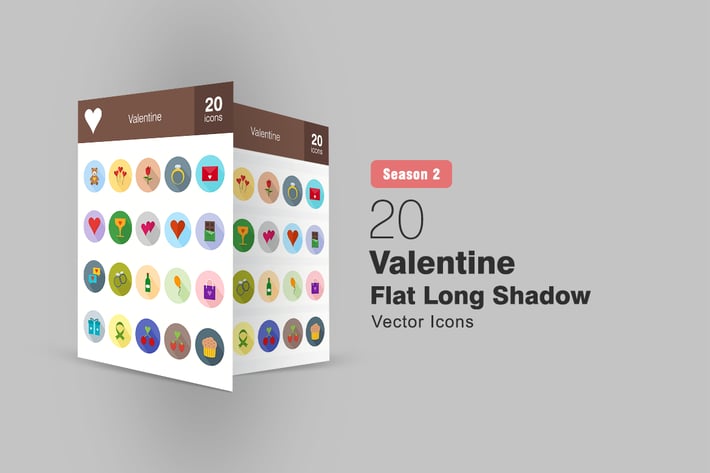 20 Valentine Flat Long Shadow Icons Season II