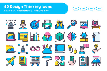 40 Design Thinking Icons Set - Filled Line