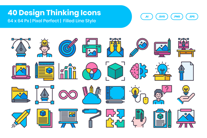 40 Design Thinking Icons Set - Filled Line