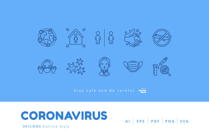 30 Icons Coronavirus (COVID-19) Outline Style