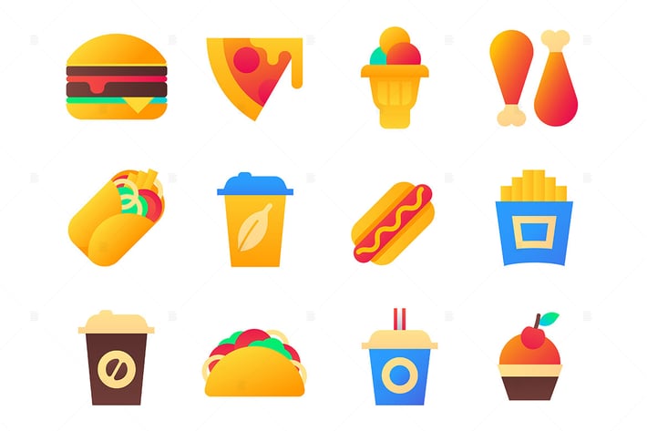 Fast food - set of flat design style icons