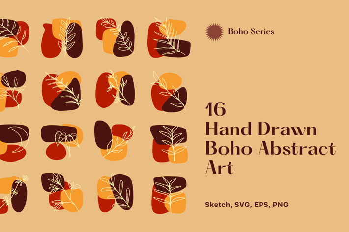 16 Hand Drawn Abstract Boho Art vol 1
