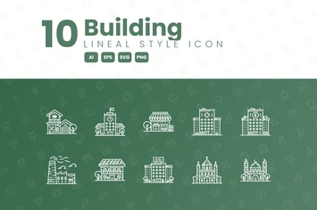 10 Building Detailed Icon Collection