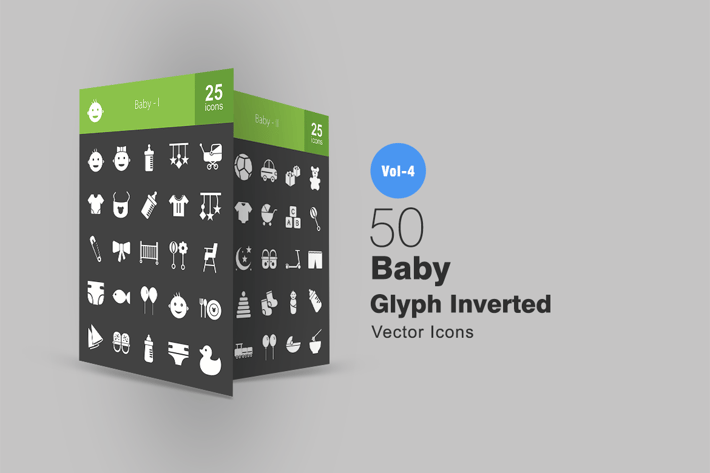 50 Baby Glyph Inverted Icons