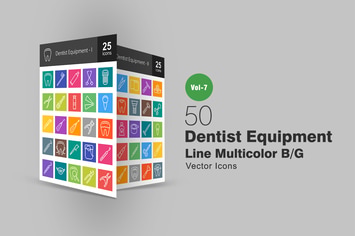 50 Dentist Equipment Line Multicolor B/G Icons