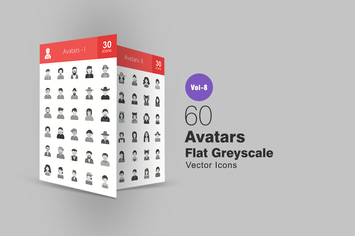 60 Avatars Flat Greyscale Icons