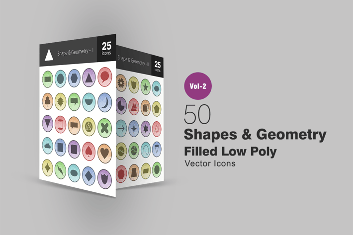 50 Shapes & Geometry Filled Low Poly Icons