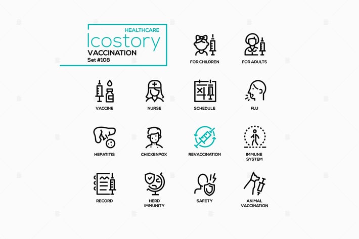 Vaccination - line design style icons set
