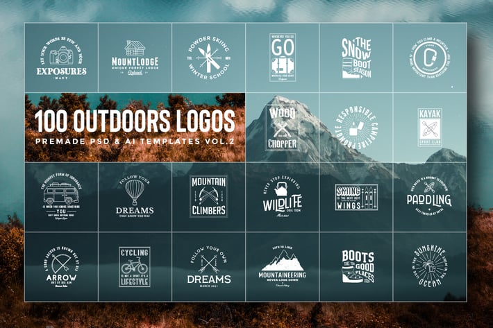 100 Outdoors Adventurers Logos & Illustrations