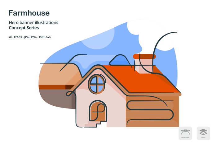 Farm House Real Estate Vector Illustration