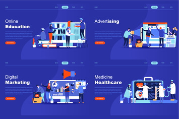 Set of Flat Design Landing Page Templates