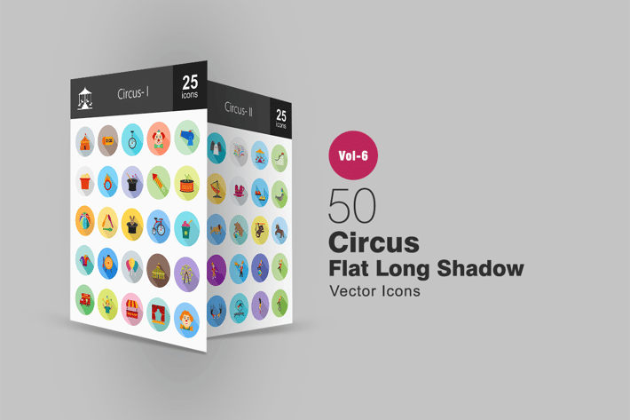 50 Circus Flat Shadowed Icons